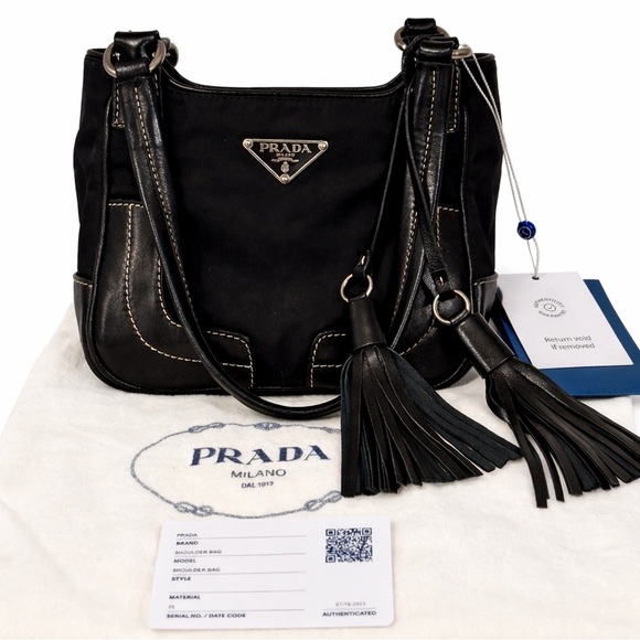PRADA Black Leather & Nylon Mini Tassle Bag W/ COA & Dustbag LIKE NEW!